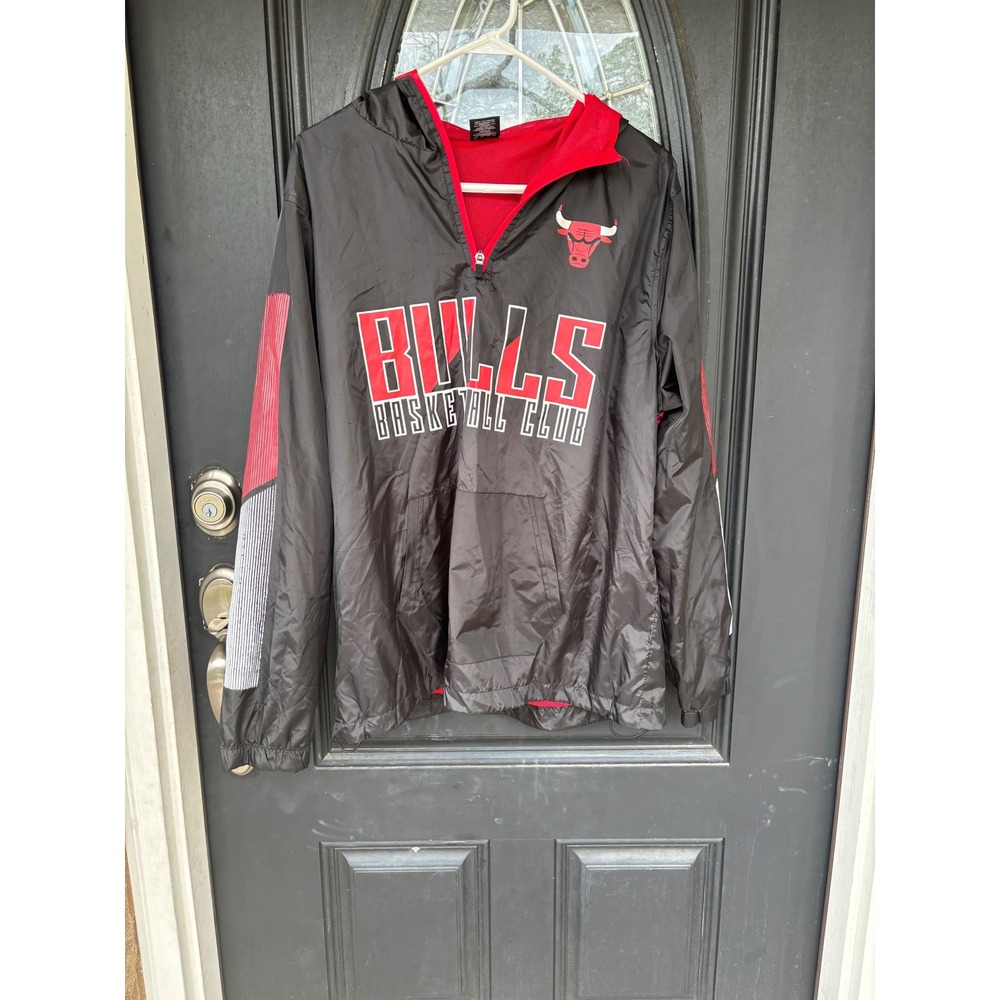 NBA‎ Chicago Bulls Quarter Zip Hooded Windbreaker Jacket Black Red Mens Medium